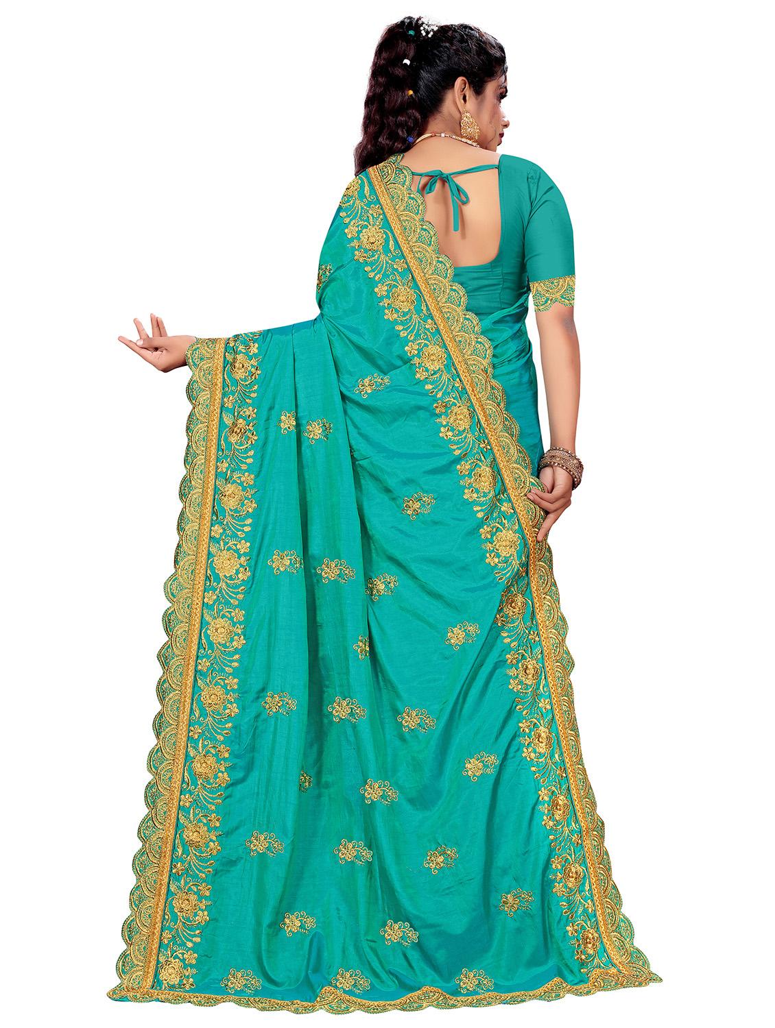 turquoise embroidered saree with blouse - 20757362 - Standard Image - 1