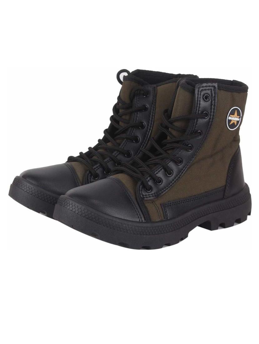 men olive green lace up hiking boots - 20757430 - Standard Image - 1