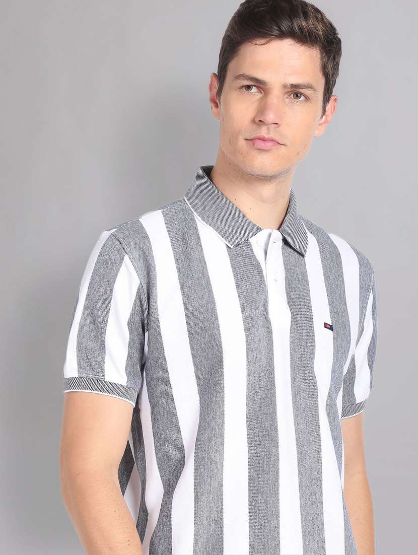 white & grey striped polo t-shirt - 20757487 -  Standard Image - 1