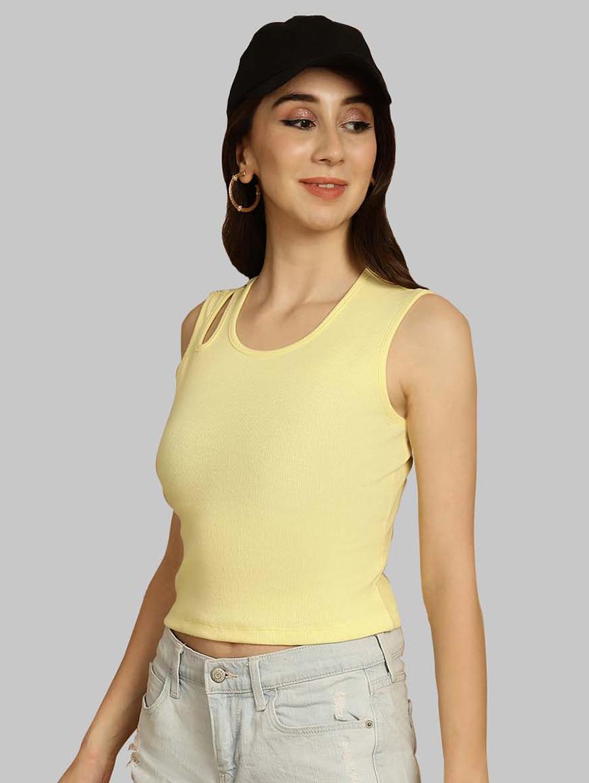 women yellow solid crop top - 20757498 - Standard Image - 1