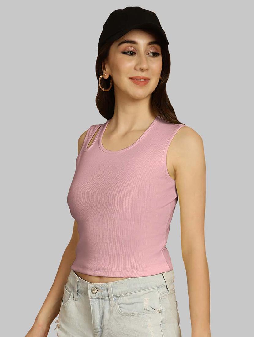 women solid sleeveless crop top - 20757507 - Standard Image - 1