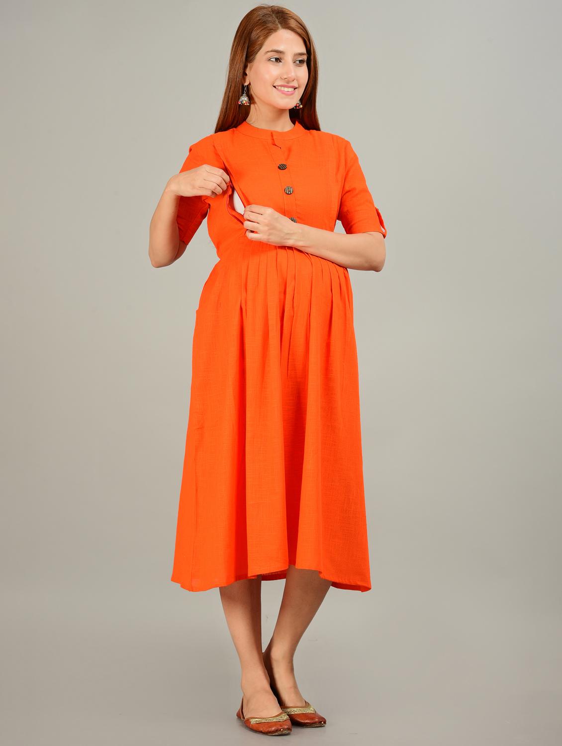 orange rayon maternity wear dress - 20757801 -  Standard Image - 1