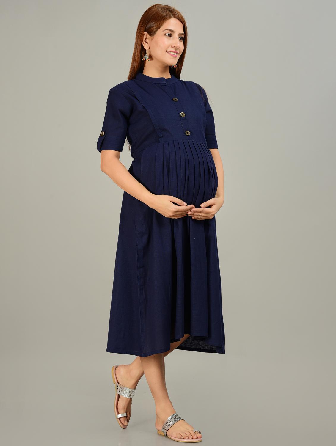 blue rayon maternity wear dress - 20757803 -  Standard Image - 1