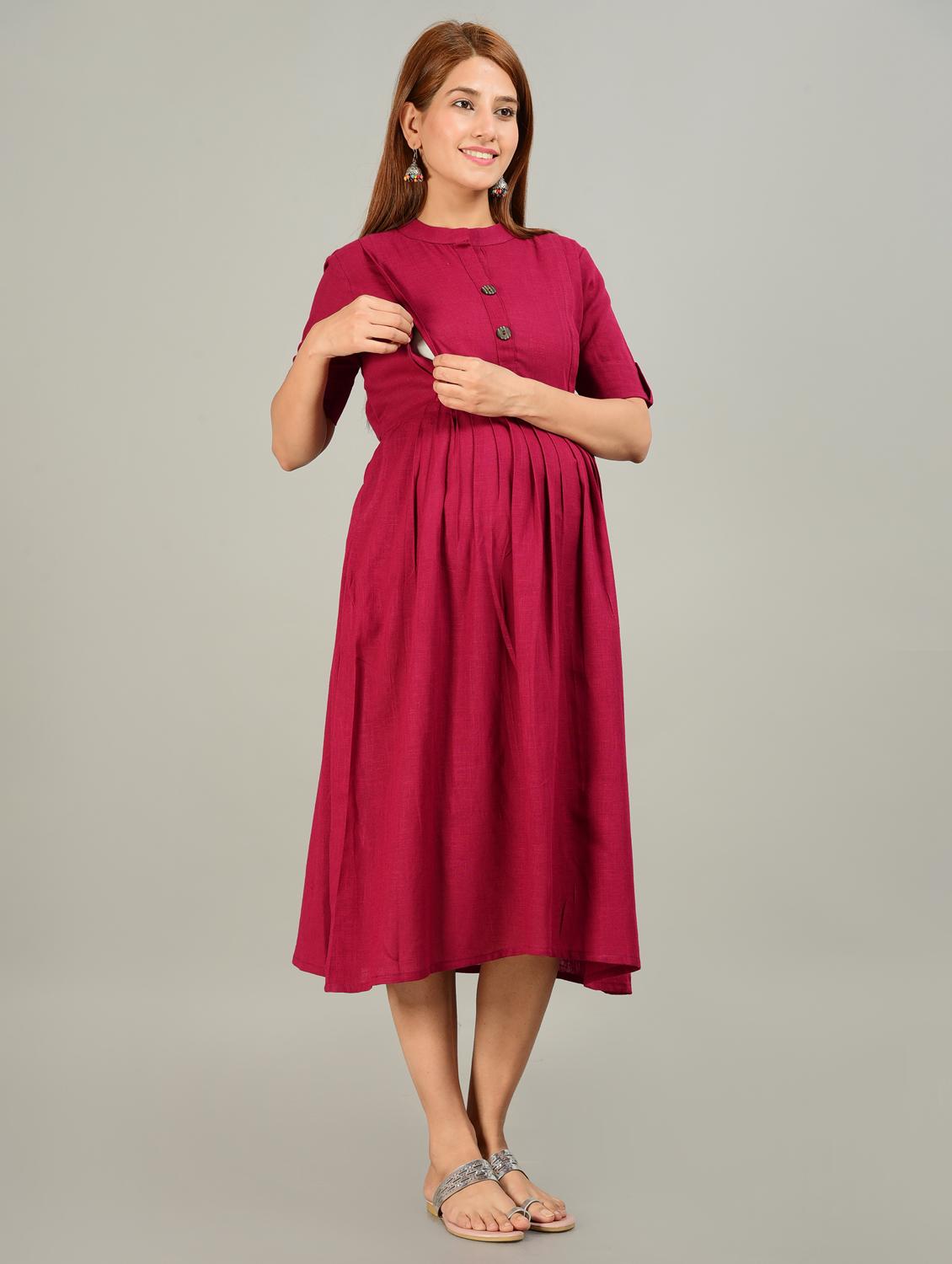 maroon rayon maternity wear dress - 20757804 -  Standard Image - 1