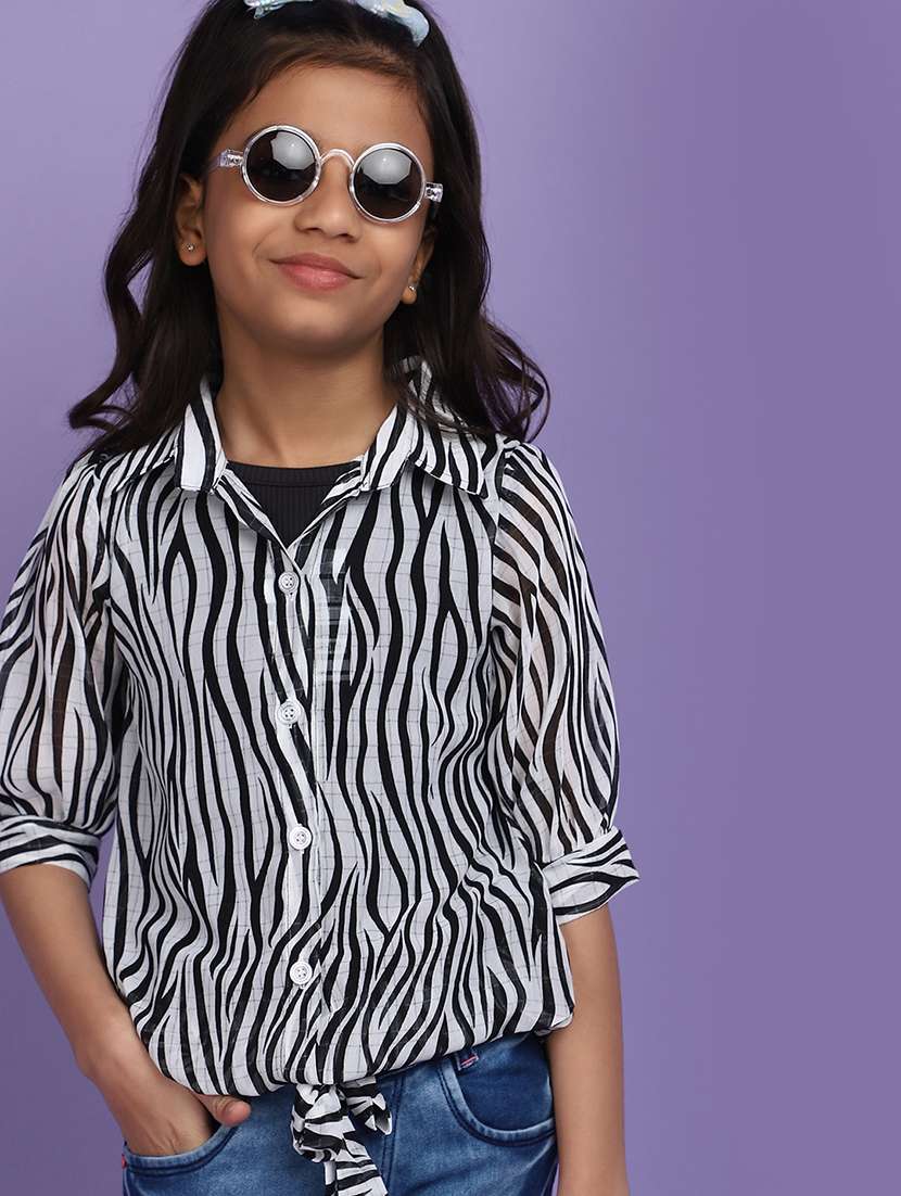 white printed knot detailed shirt style top - 20764173 -  Standard Image - 1