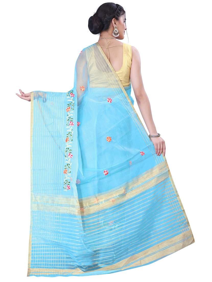 turquoise self design tussar saree with blouse - 20764717 -  Standard Image - 1