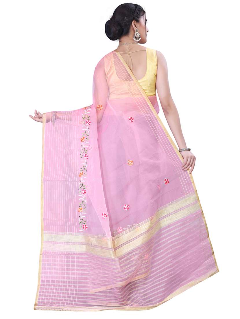 pink self design tussar saree with blouse - 20764721 -  Standard Image - 1