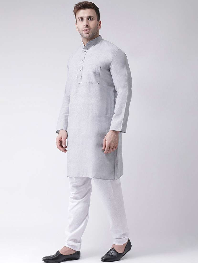 solid grey kurta pyjama set - 20764726 -  Standard Image - 1