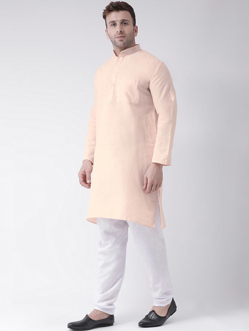 men peach solid kurta pyjama ethnic wear set - 20764732 - Standard Image - 1