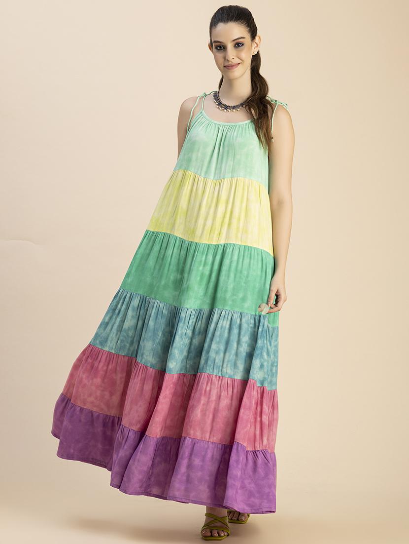 women printed sleeveless tiered dress - 20765894 -  Zoom Image - 0