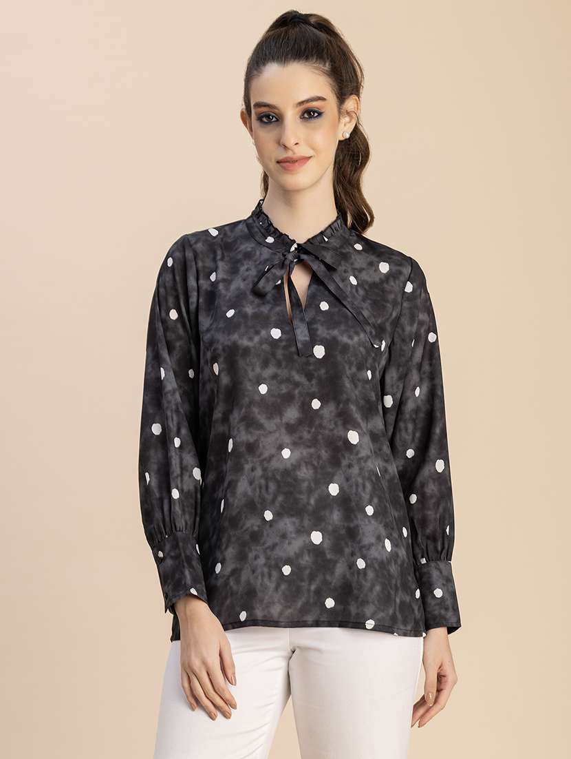 women printed puff sleeves top
