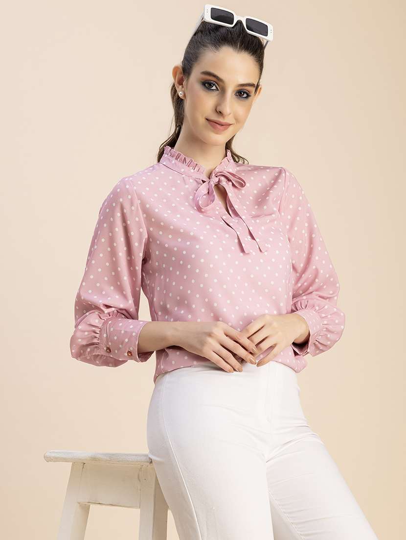 women polka doted puff sleeves top - 20765900 -  Standard Image - 1