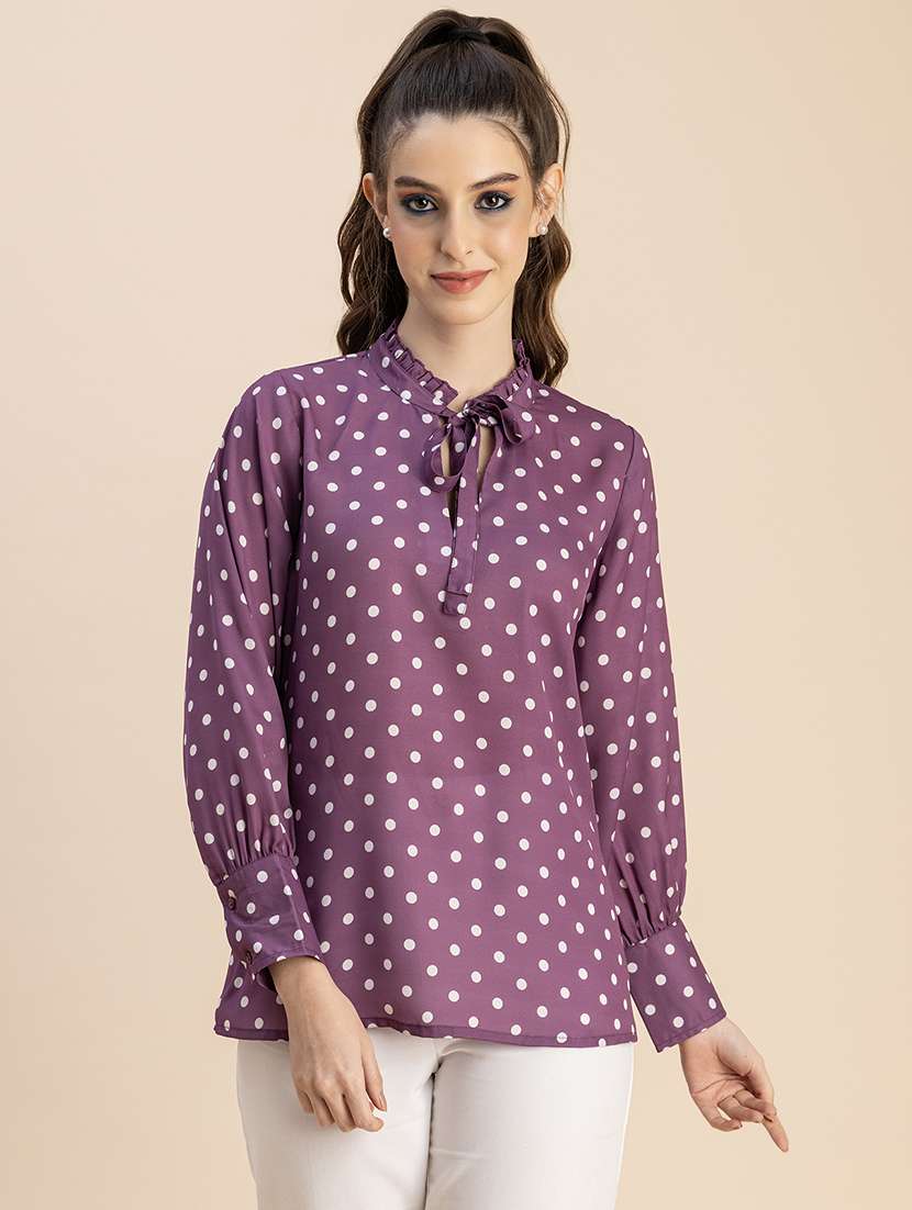 women purple polka dot printed regular top