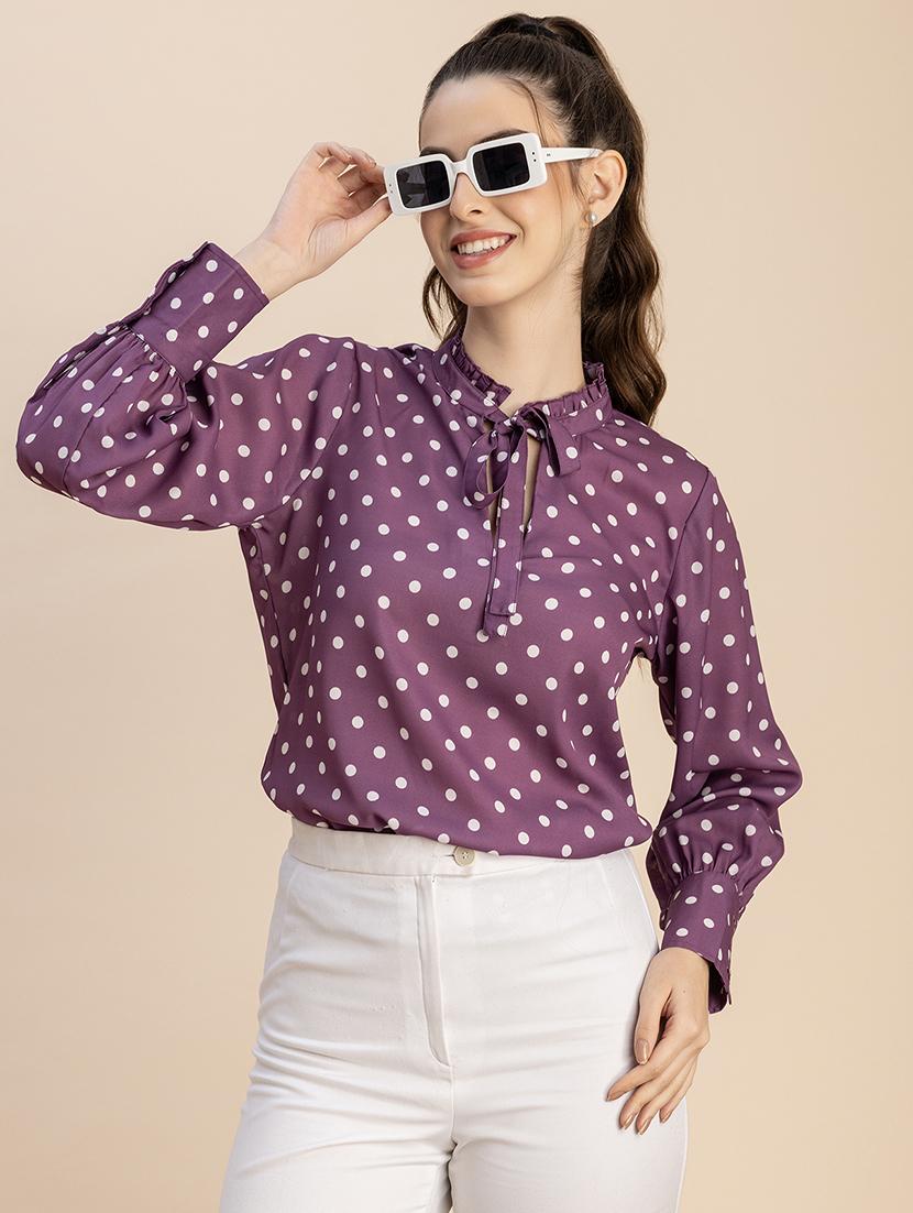 women purple polka dot printed regular top - 20765901 - Standard Image - 1