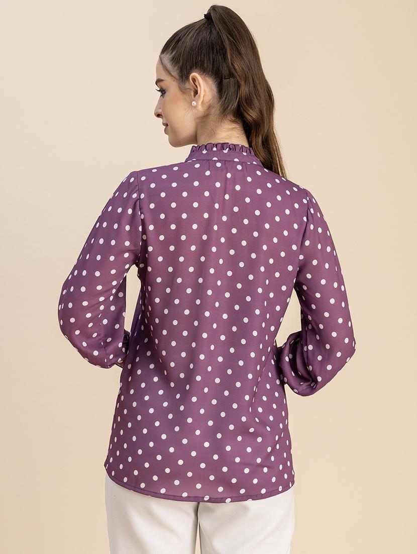 women purple polka dot printed regular top - 20765901 - Standard Image - 4