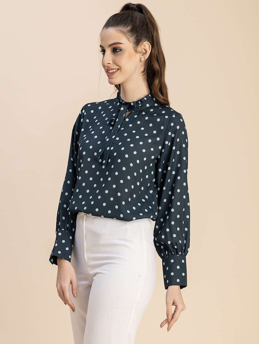 women polka doted puff sleeves top - 20765902 -  Standard Image - 1