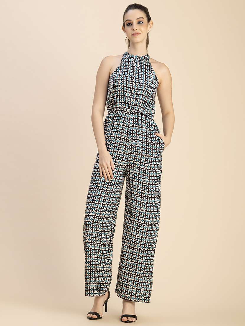 women multicolored printed full leg jumpsuit