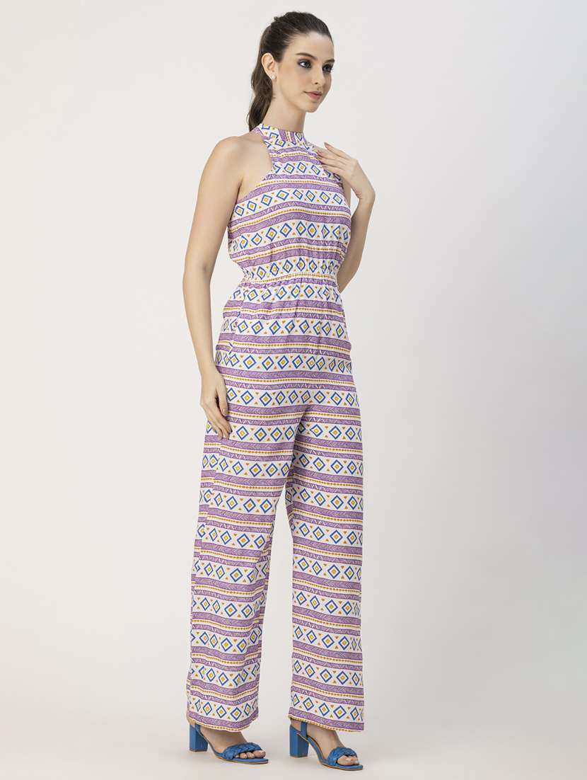 women printed halter neck full leg jumpsuit - 20765907 -  Standard Image - 1