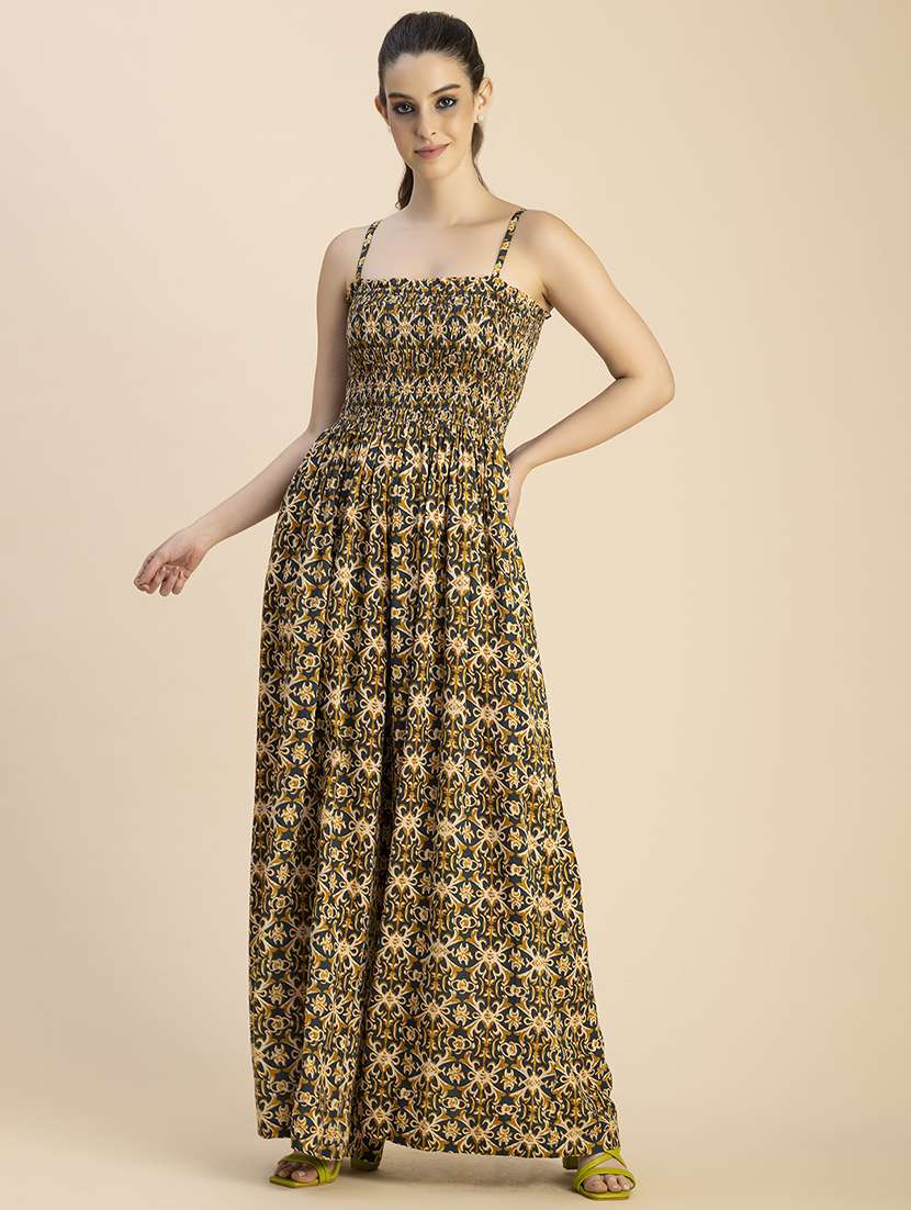 women printed sleeveless full leg jumpsuit