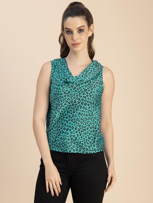 women animal print cowl neck sleeveless top - 20765930 - Standard Image - 0