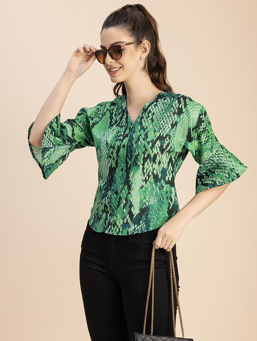 women animal print bell sleeves top - 20765933 - Standard Image - 1