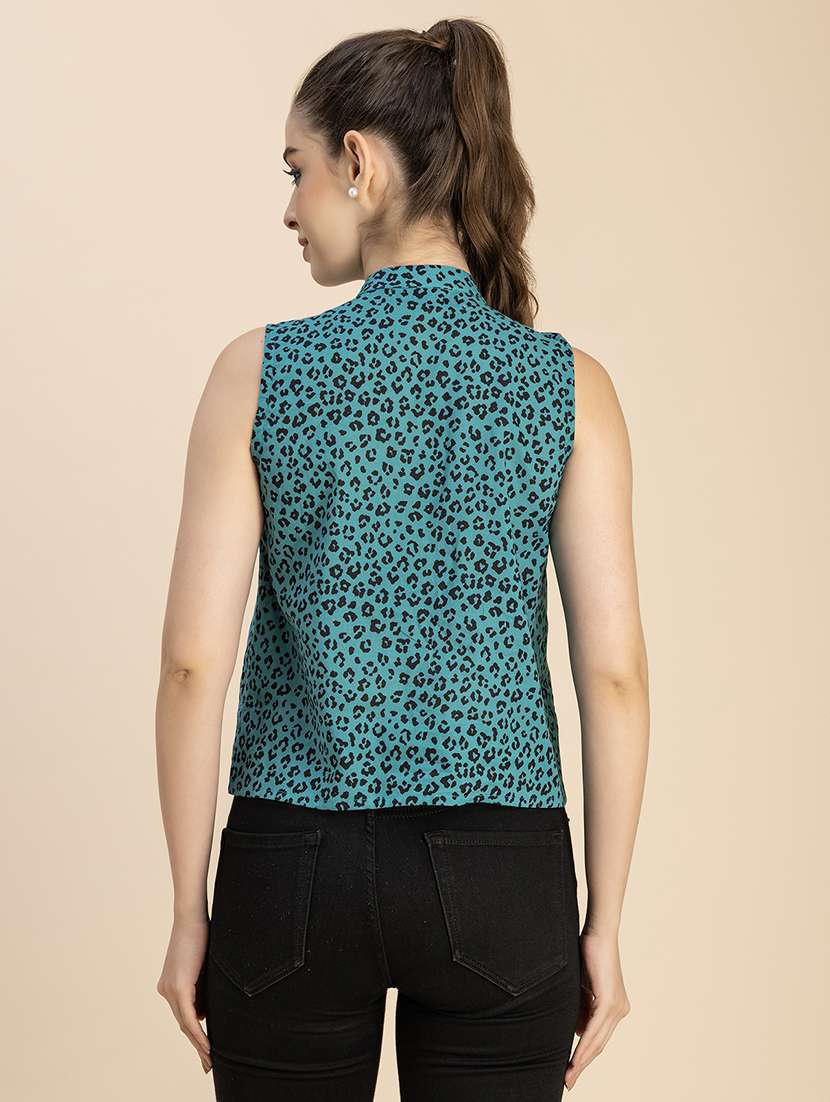 women animal print mandarin neck top - 20765946 -  Standard Image - 4
