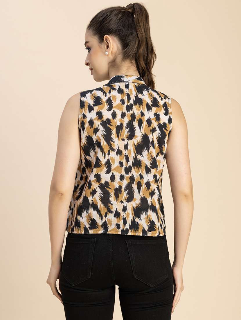 women animal print tie-up neck top - 20765950 -  Standard Image - 4