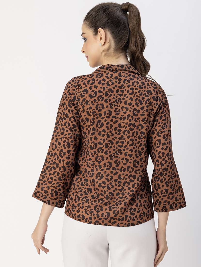 brown poly moss animal print top - 20765952 -  Standard Image - 4