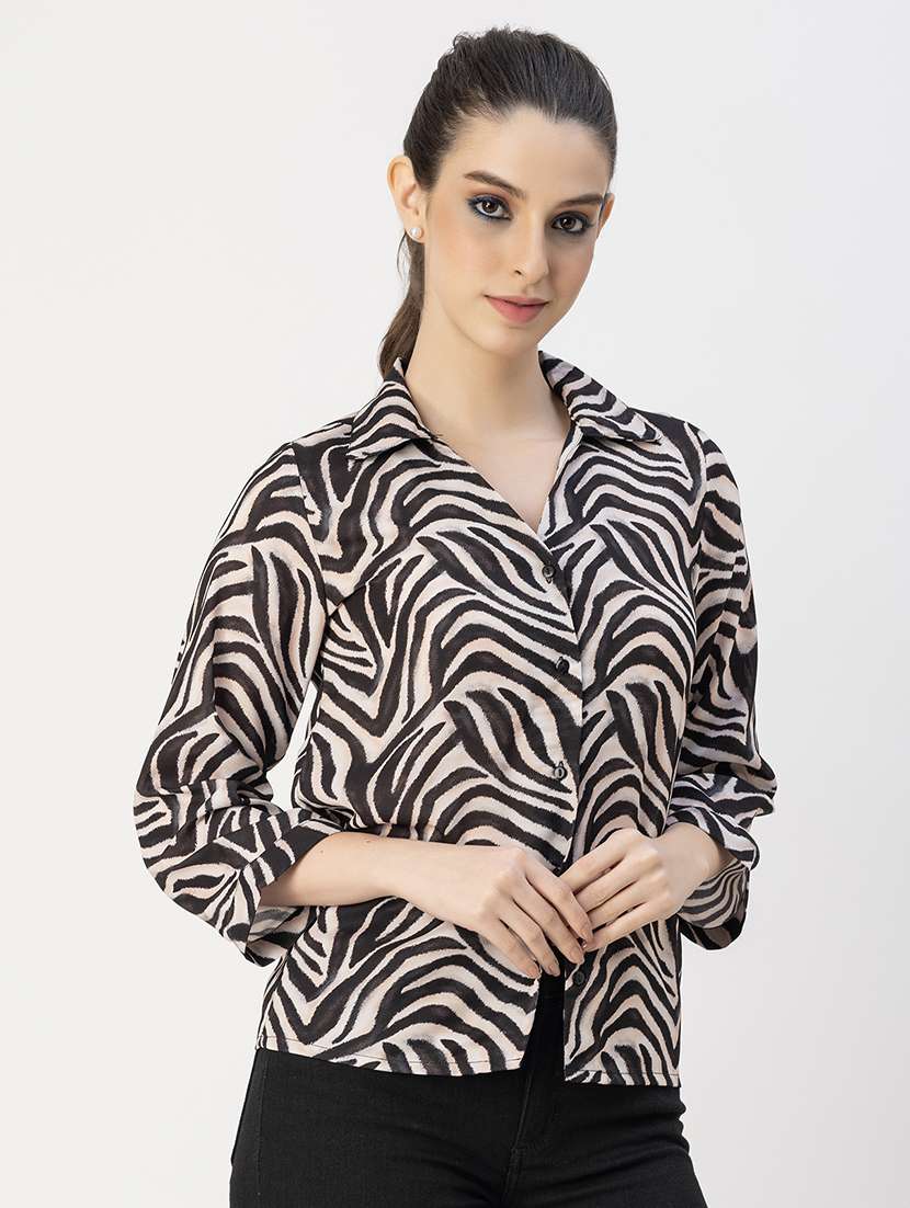 women printed collared straight top - 20766002 -  Standard Image - 1