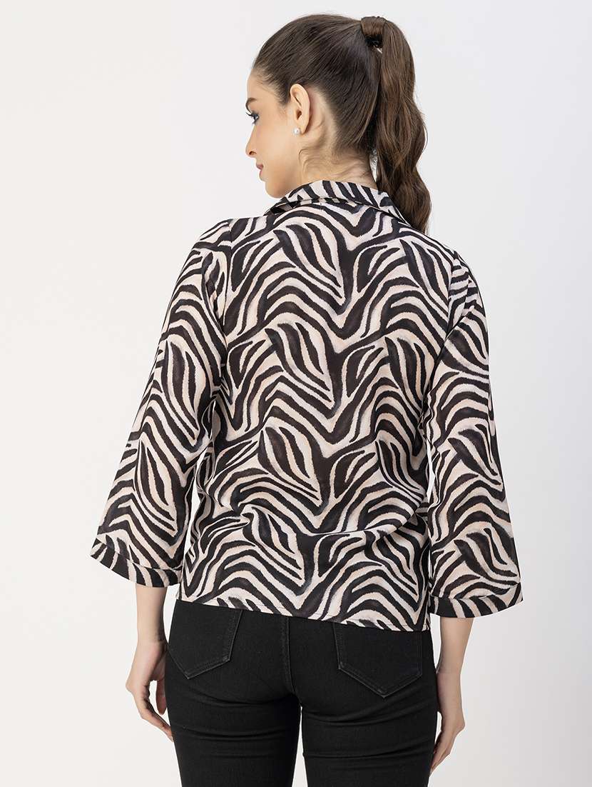 women printed collared straight top - 20766002 -  Standard Image - 4