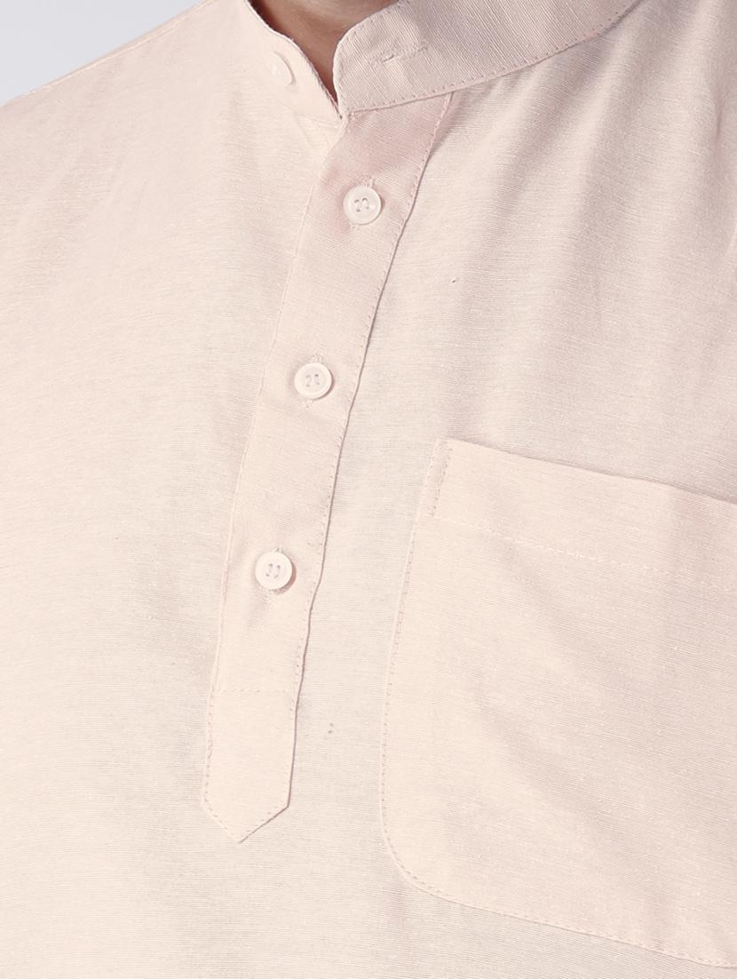 men peach solid short sleeve short kurta - 20766014 - Standard Image - 4