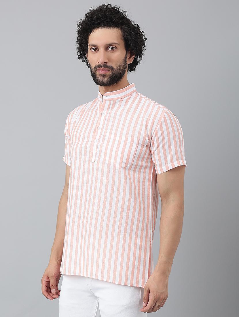 orange cotton blend striped casual shirt - 20766030 - Standard Image - 1