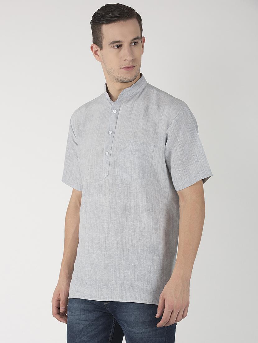 grey cotton blend plain casual shirt - 20766315 - Standard Image - 1
