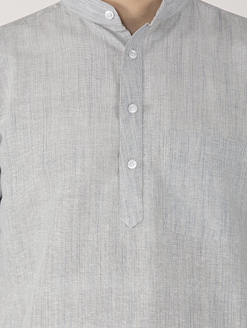 grey cotton blend plain casual shirt - 20766315 - Standard Image - 4