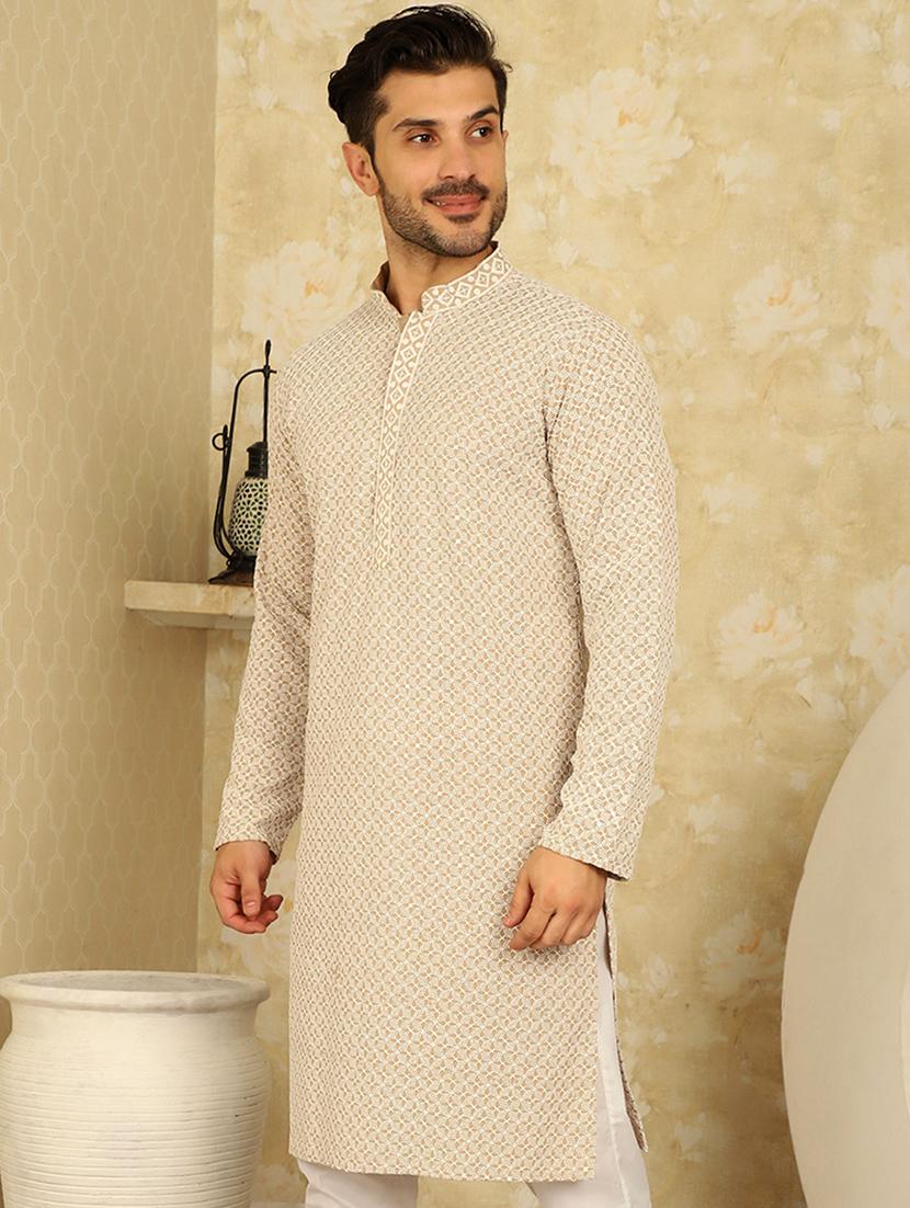 men embroidered long sleeve kurta - 20766342 - Standard Image - 1
