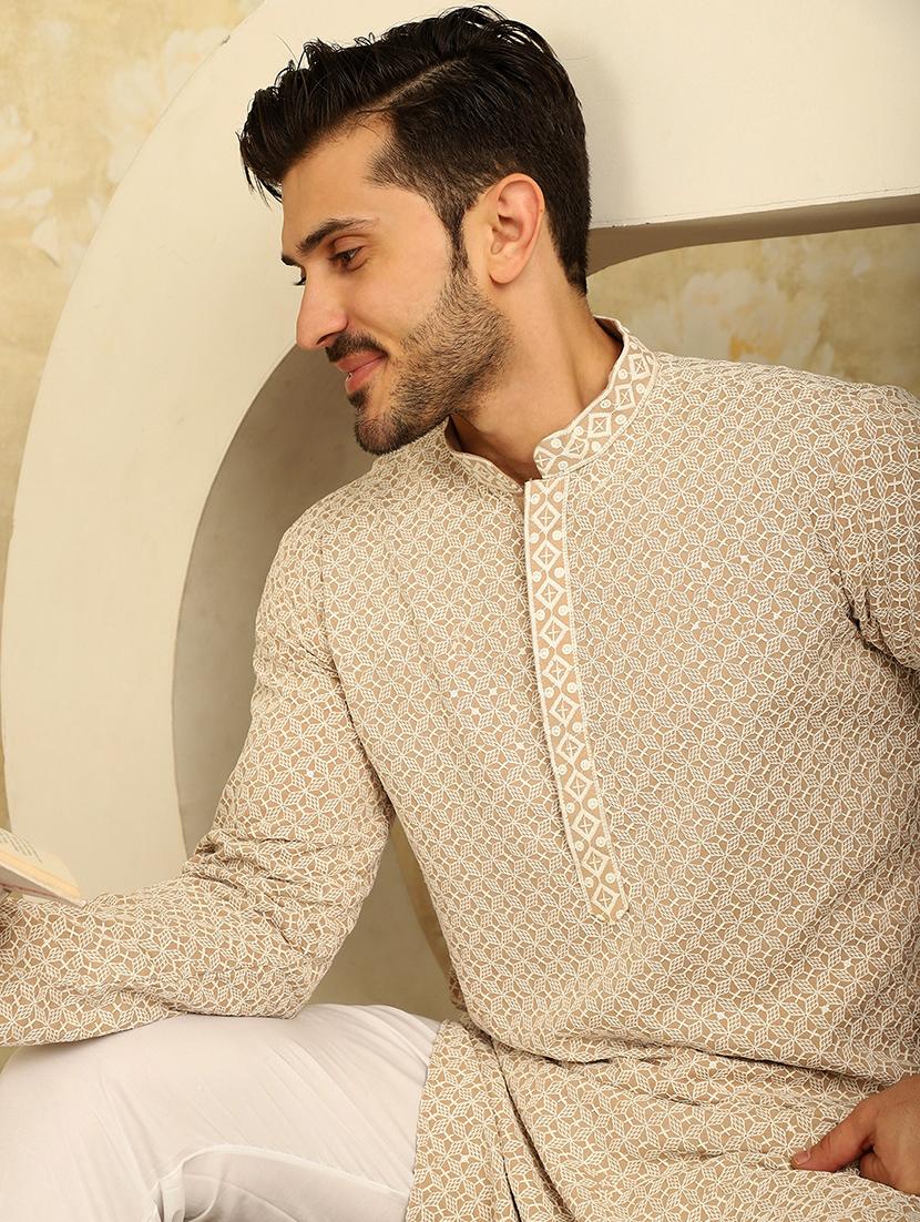 men embroidered long sleeve kurta - 20766342 - Standard Image - 4