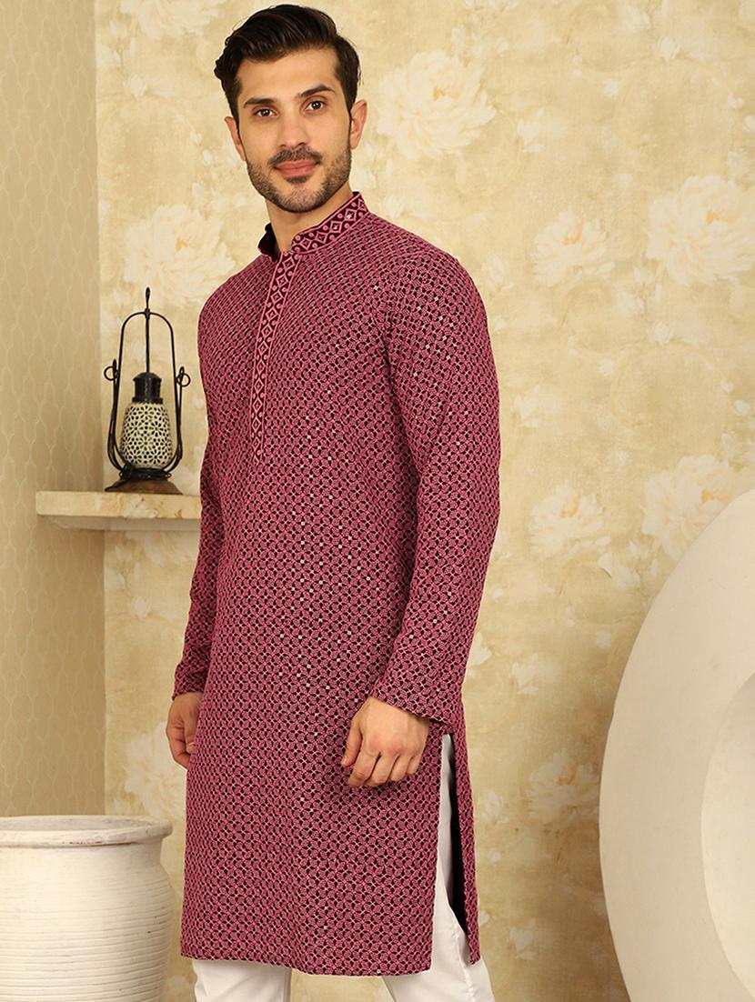 mandarin neck embroidered kurta - 20766344 - Standard Image - 1