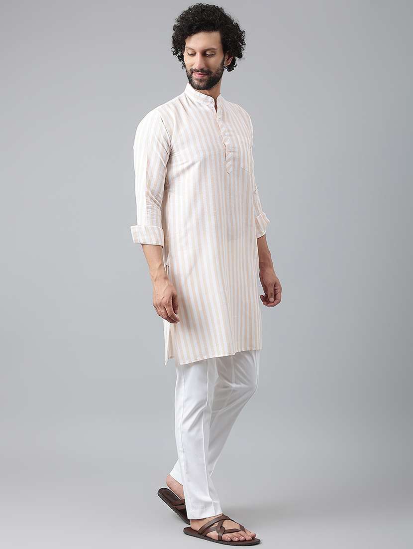 beige striped long kurta - 20766362 -  Standard Image - 1