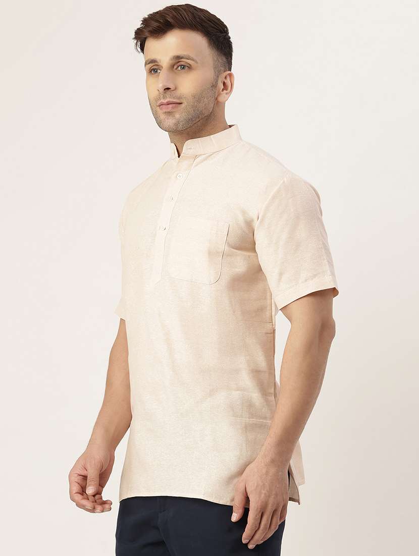 men solid cotton short kurta - 20766872 - Standard Image - 1