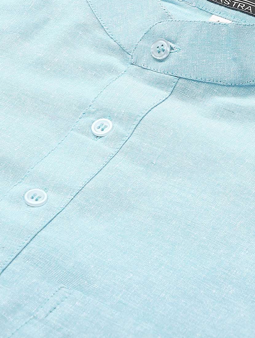 light blue cotton blend short kurta - 20766888 - Standard Image - 4