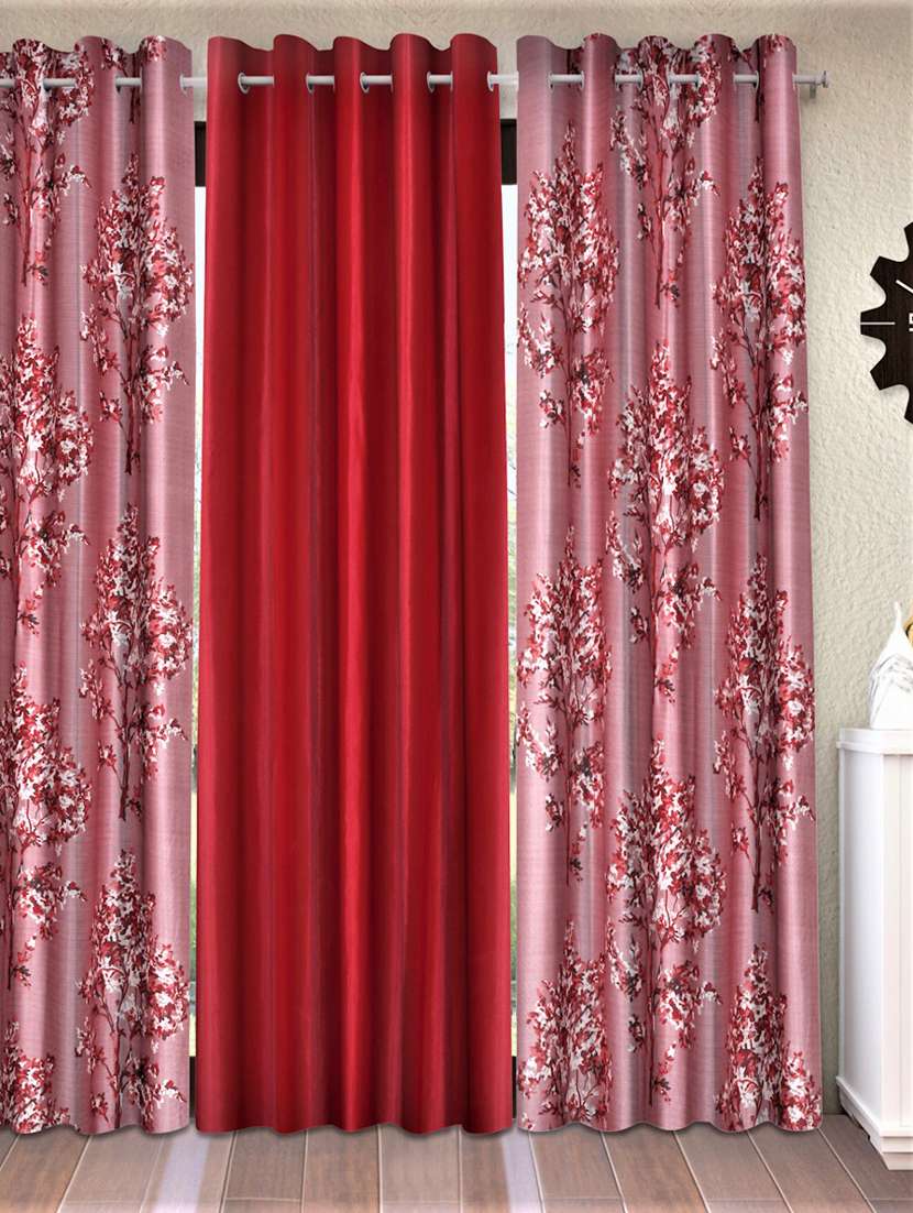 fashion string 3 pieces floral blossoms eyelet polyester long door curtains - 9 feet