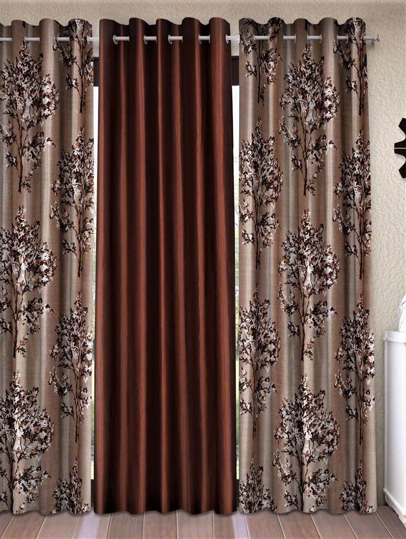 fashion string 3 pieces floral blossoms eyelet polyester window curtains - 5 feet, brown