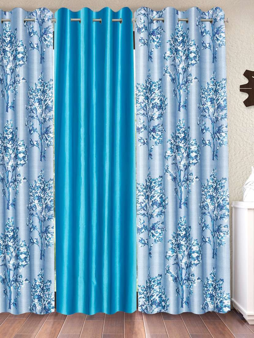 fashion string 3 pieces floral blossoms eyelet polyester door curtains - 7 feet, blue