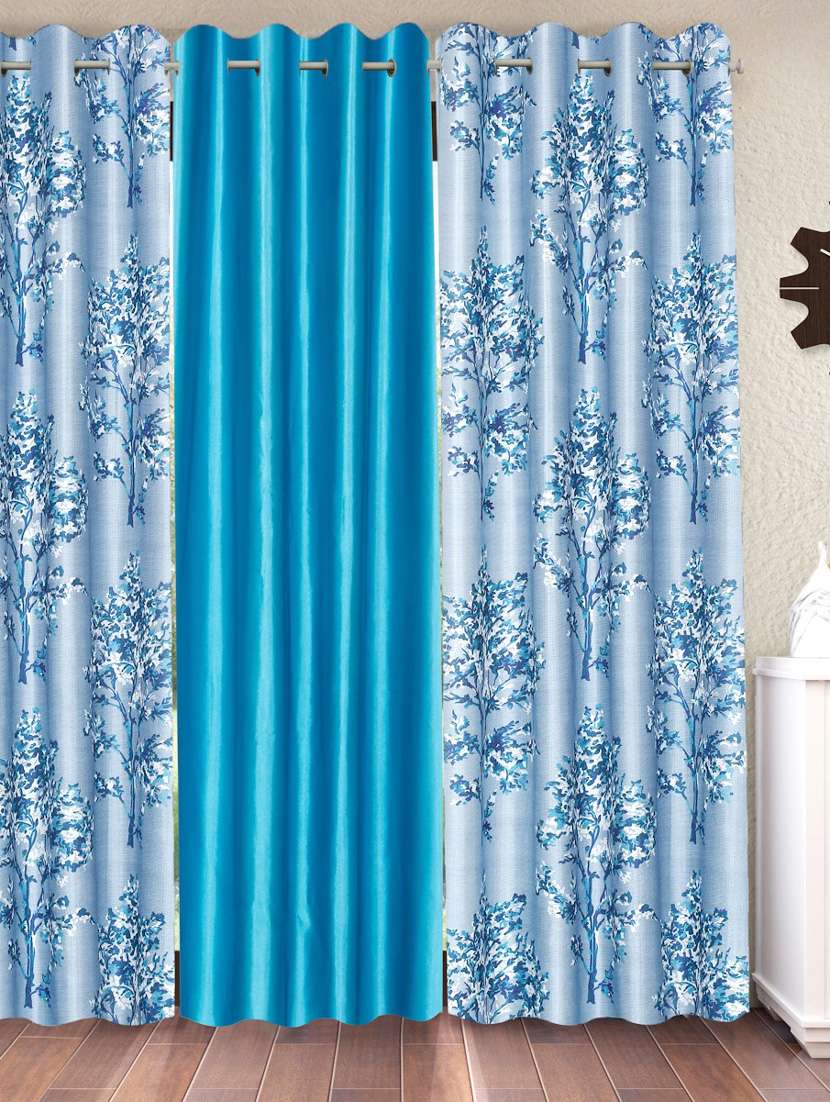 fashion string 3 pieces floral blossoms eyelet polyester window curtains - 5 feet, blue