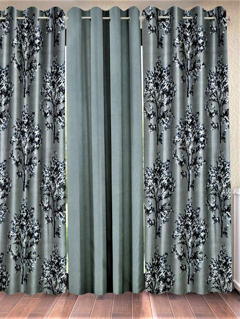 fashion string 3 pieces floral blossoms eyelet polyester door curtains - 7 feet, grey