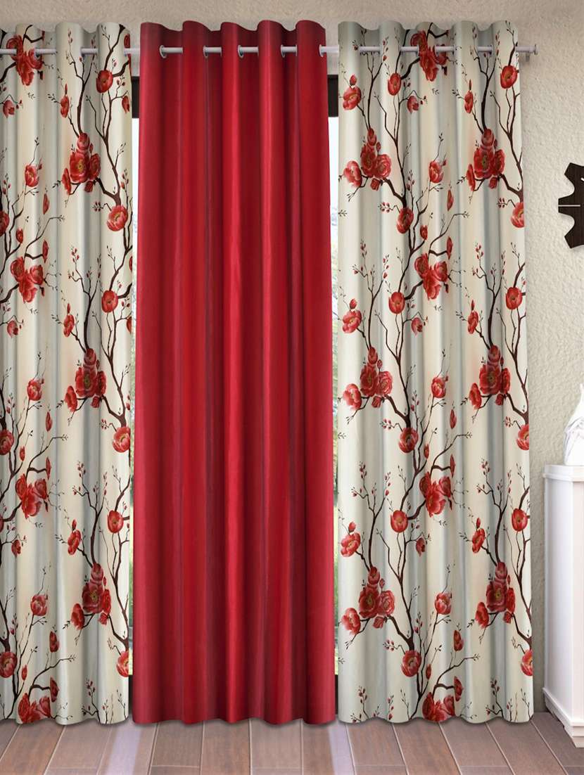 fashion string 3 piece 3d tulips eyelet polyester long door curtains - 9 feet