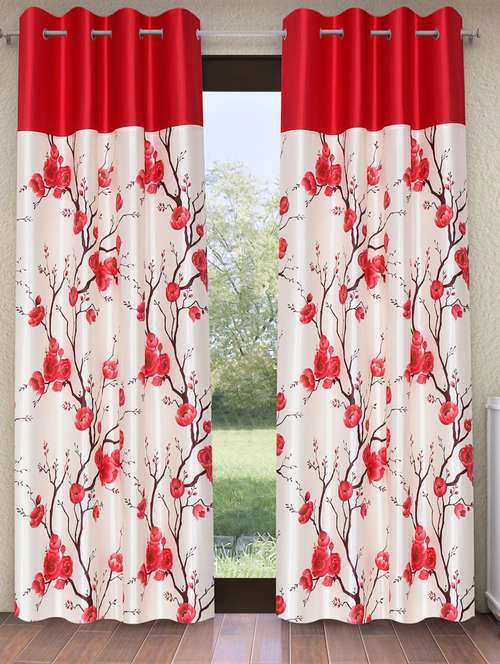 fashion string 2 pieces solid patch 3d tulip eyelet polyester door curtains - 7 feet, red - 20766951 - Standard Image - 0