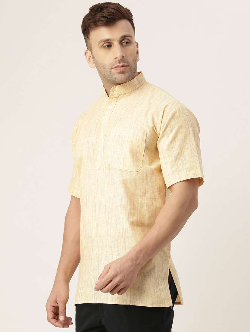 yellow self design short kurta - 20766989 - Standard Image - 1