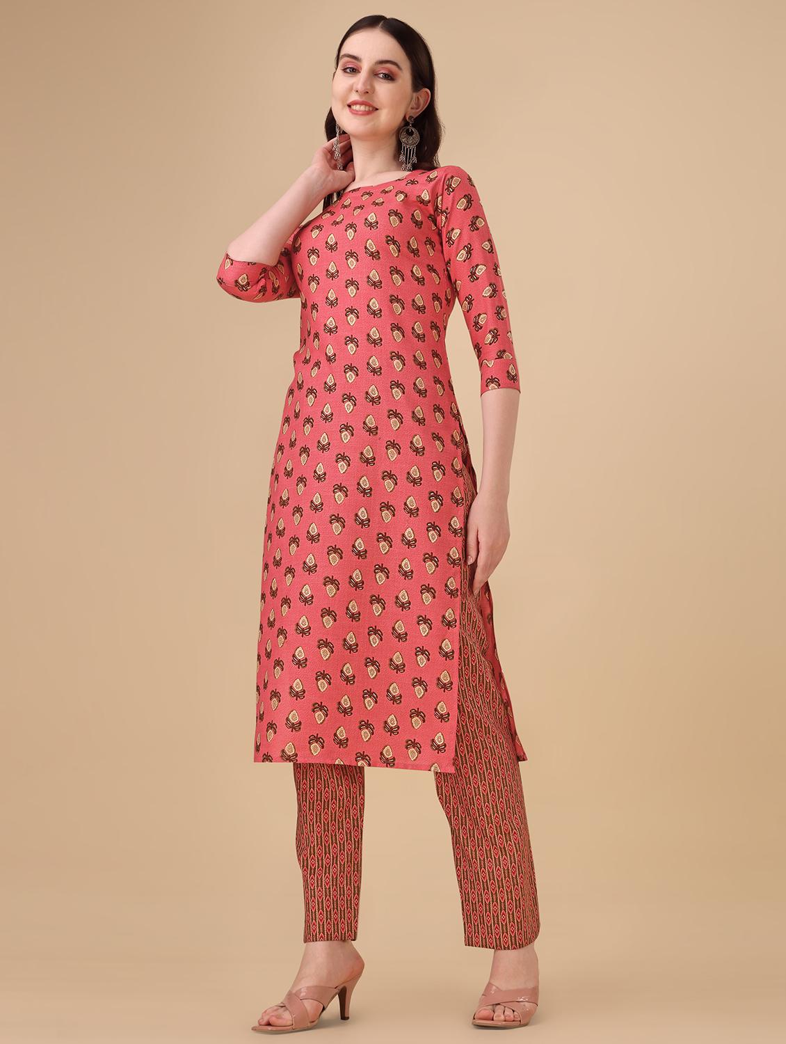 women peach round neck kurta pant set - 20767008 - Standard Image - 1