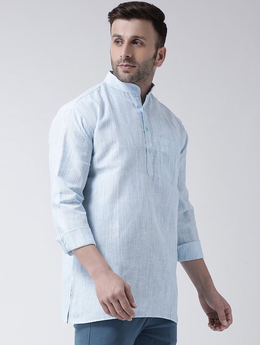 light blue cotton blend short kurta - 20767053 - Standard Image - 1